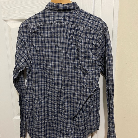 J Crew Plaid Shirt Mens Slim Fit Navy Grey sz L - Picture 2 of 4